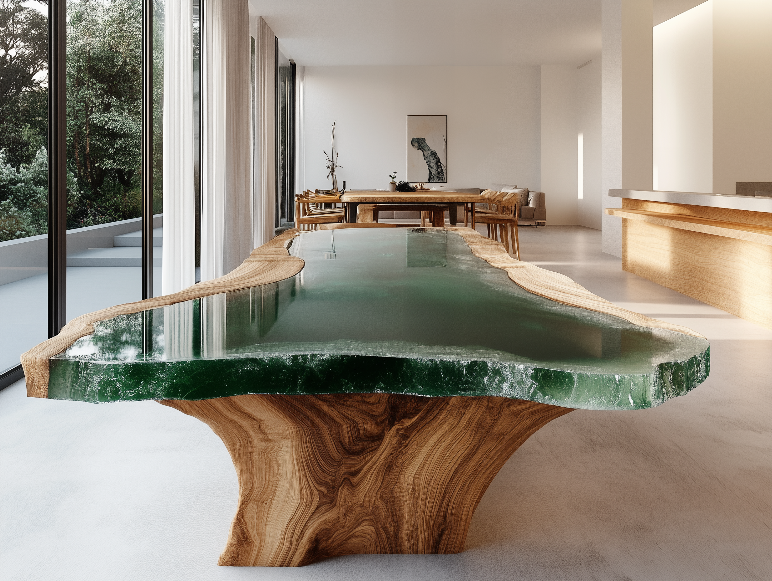 mesa de madeira com resina epoxi aplicada